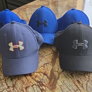 5 Under Armour Blue and Dark Gray Caps